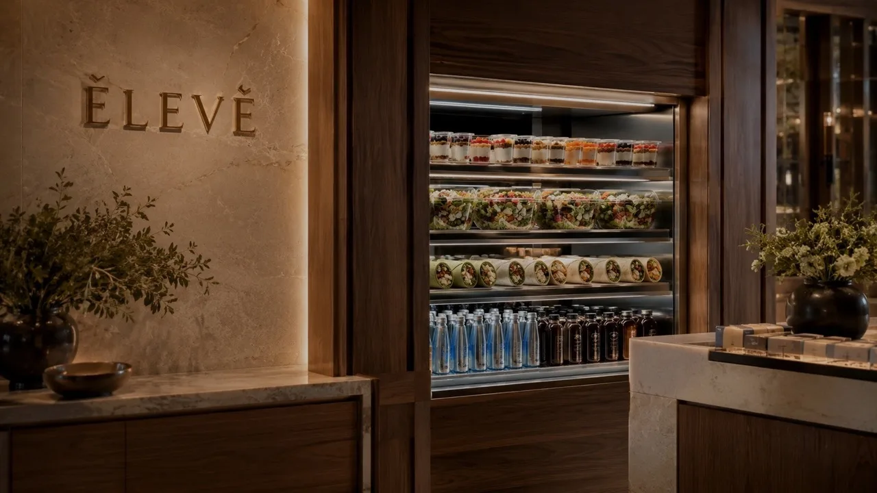 ÉLEVÉ Fresh display with healthy food and beverages