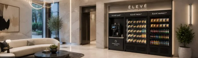 ÉLEVÉ Café, Fresh and Market units in a modern residential lobby