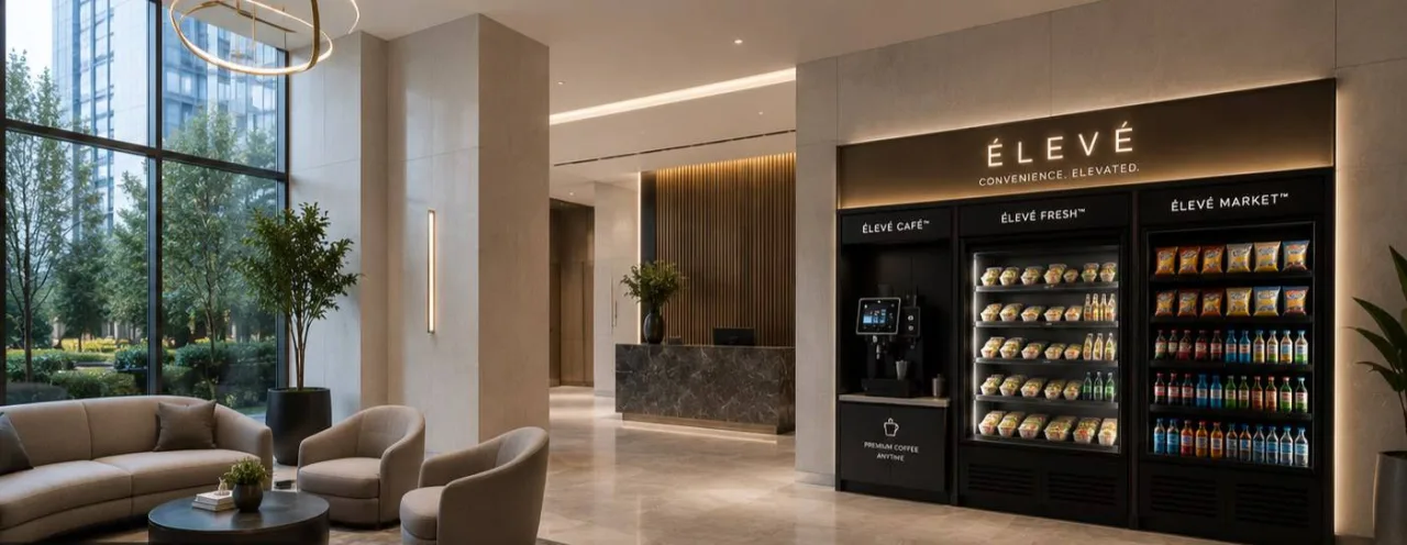ÉLEVÉ Café, Fresh and Market units in a luxury residential lobby