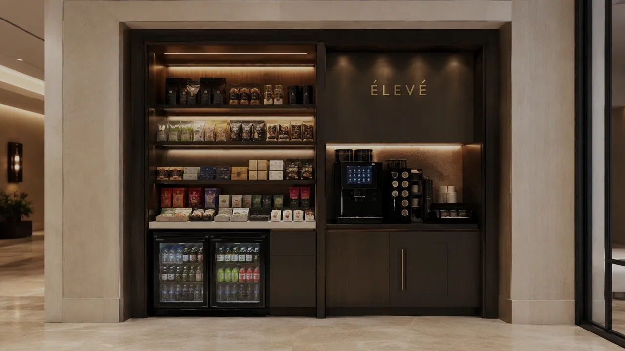 ÉLEVÉ installation integrated into dark architectural millwork